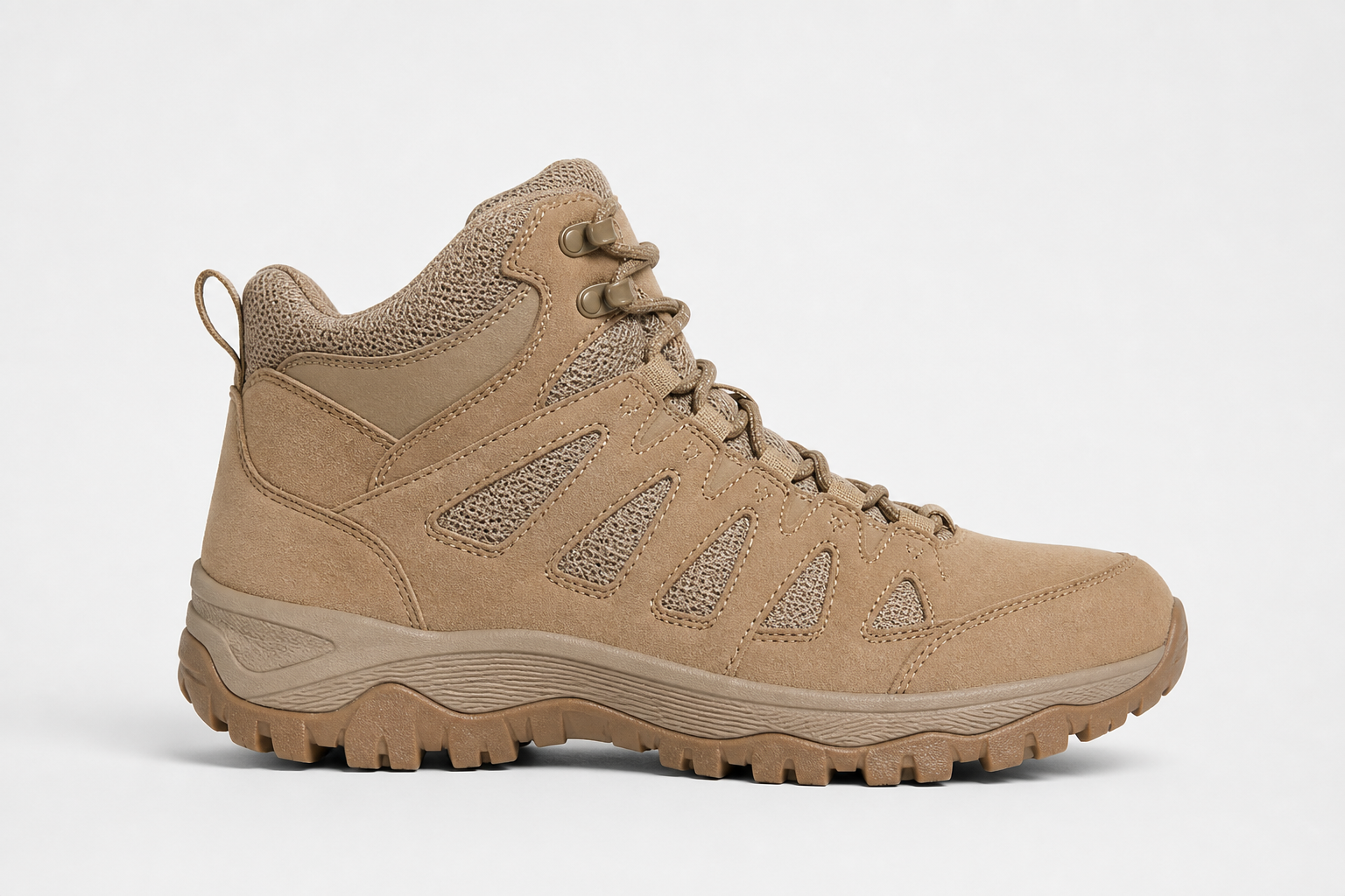 Lightweight tan hiking boot mid cut style